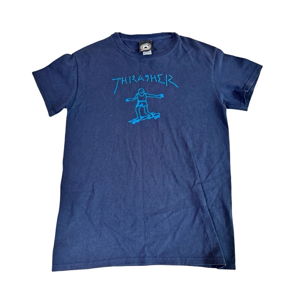 Thrasher Magazine Navy Blue Graphic T-Shirt Small Skater Hand Drawn Logo Tee